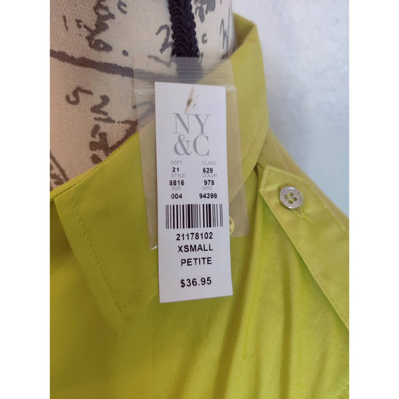 New York & Company Yellow Green Long Sleeve Fitted Stretch Button Up Shirt XS P - Picture 6 of 8